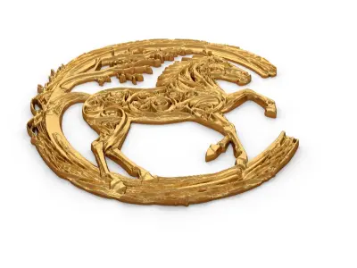 decor set wall panel horse relief mural CNC 10 3D print model