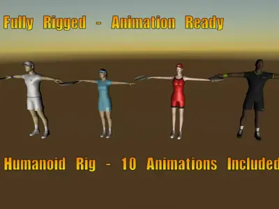 4 Animated Tennis Players Low-poly 3D model