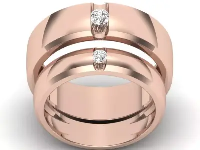 Solitaire Couple Band Ring 3dm stl render detail  3D print model