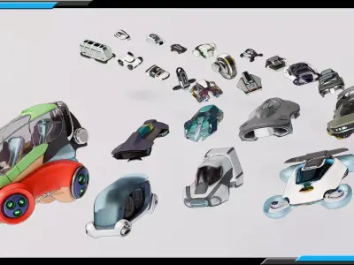 23  Simplistic Sci-Fi Flying Vehicles 3D Model Pack