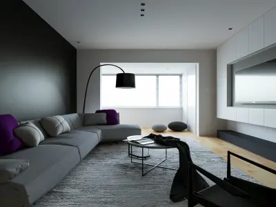 Kitchen dining and living room modern in modern house 3D model