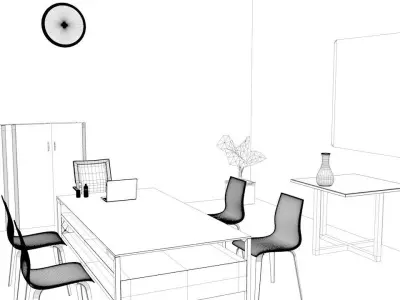 office with glass table and chairs Low-poly 3D model