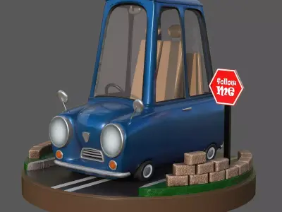  Car race Blue cartoon 3D model Low-poly 3D model