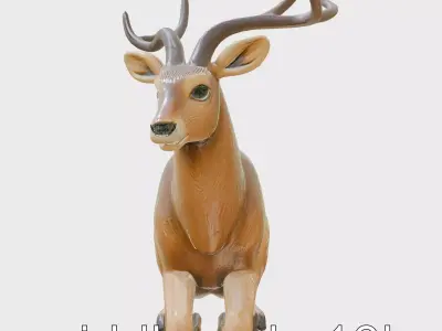 Realistic Sitting Deer 3D Model with Textured Fur Low-poly 3D model