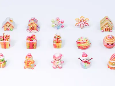 Snowman Snowflake Snowhouse Candy 3D model