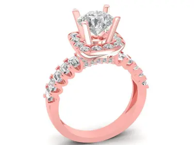 Luxury Halo Baguette Engagement Ring for Women 3224 3D print model