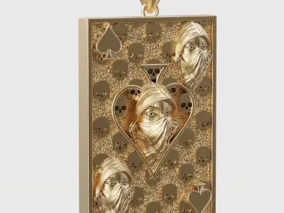 Pikes Spades playing card skull 3d pendant jewelry 3D print model