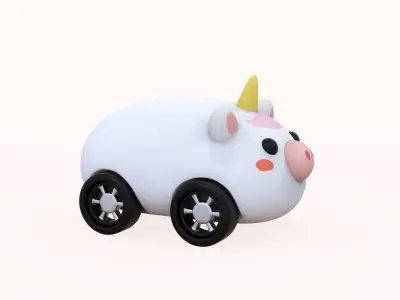 Cartoon Unicorn Car Cute  Low-poly 3D model