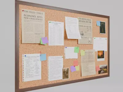 Customizable Wooden Wall Cork Board - Office Pin Notice Board Low-poly 3D model