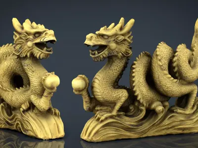 Chinese dragon statue 2 Low-poly 3D model