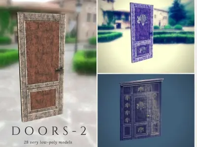 Doors 2 different and windows for sims Low-poly 3D model