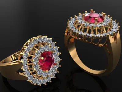 Women Ring 49 low weight diamond round top shape women ring 3D print model