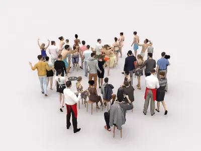 40x  Crowds Scanned Beach Summer Casual Cafe People  Low-poly 3D model