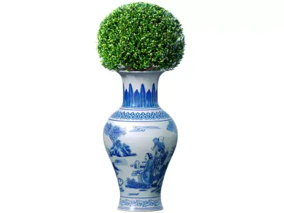 An ornamental plant in a Chinese vase a pot a flowerpot 3D model
