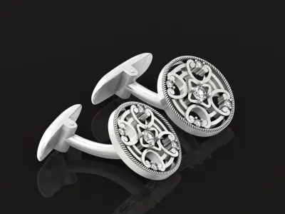  round cufflinks with stones 589 3D print model