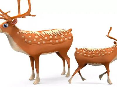 Cartoon Toon Reindeer Rigged and Animated  Low-poly 3D model