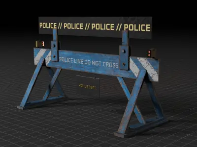 Police Barrier Set Low-poly 3D model