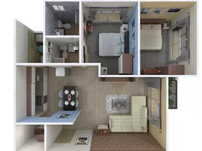 2 BHK Apartment Interior with Assets 3D model