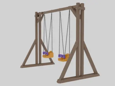 Playground Wooden Double Swing - 01 3D model