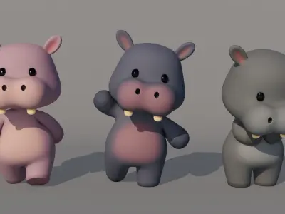 Rigged Cartoon Hippo Low-poly 3D model