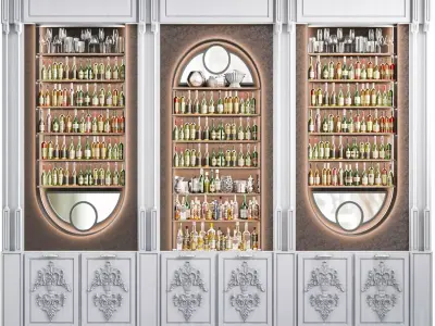 Rack in classic style with alcohol in a restaurant 3D model