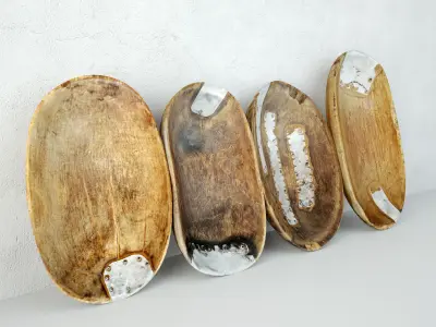 Vintage Hutu Burundi Wood Scoop Bowls 2 3D model