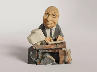 Quirky Bald Businessman Figure 3D Model with 4 LODs Low-poly 3D model