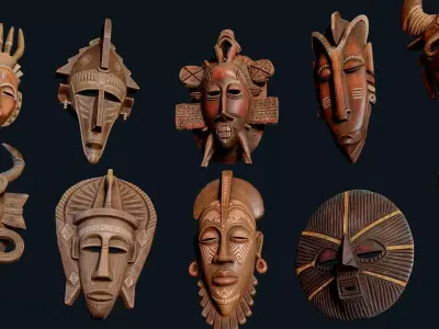 African Decor Masks 3D Model Collection