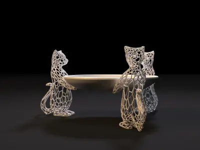 Cats with a plate  Decorative stand 3D print model