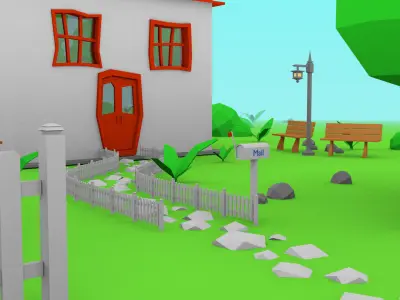 Cartoon house toy car Free low-poly 3D model