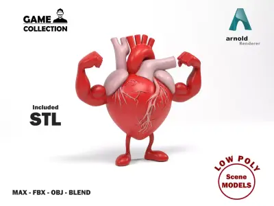Strong heart Low-poly 3D model
