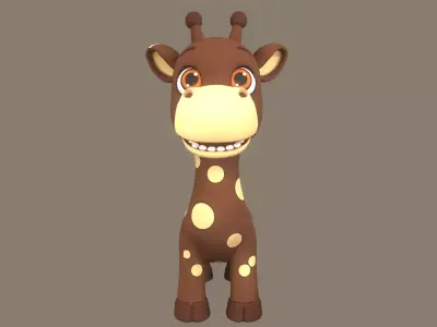 Rigged Cute Playful Dark Brown Giraffe Low-poly 3D model