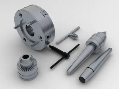 Lathe Parts - Chuck and Tailstock Low-poly 3D model