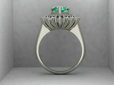 Pear shape Emerald Ring with Princess cut and Round diamonds 3D print model