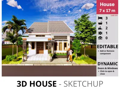 House 7x17m code 614 - Sketchup 3D model 3D model 3D model