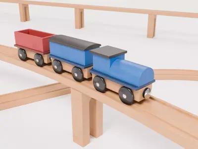 Wooden Toy Train Set 3D model