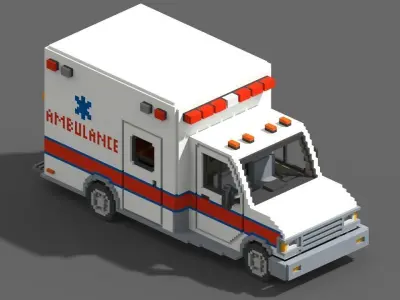 Voxel Ambulance  Low-poly 3D model