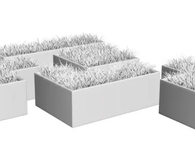 Tetris style pots with grass 3D model
