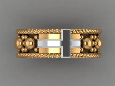 Religion cross ring made of two types of metal 3D print model
