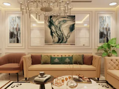 Living Room Interior Scene blender 3d Cycles  3D model