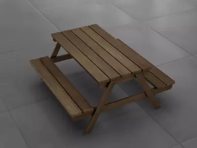 Realistic Wooden Picnic Table 3D Model PBR Textured Low-poly 3D model