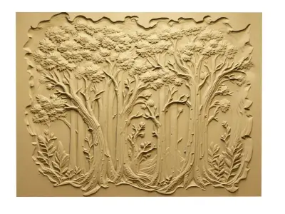 modern tree panel wall decor set relief stl mural CNC 257 3D model