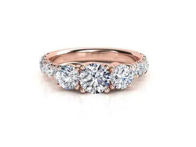 E ES021 three stone diamond engagement ring in rose gold 3D print model