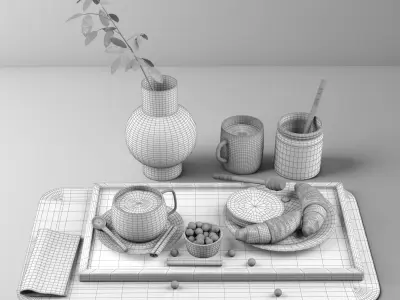 breakfast and coffee set 3D model