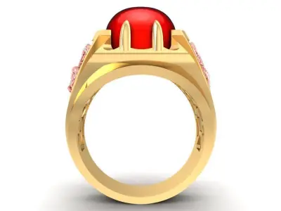 Eagle Red Oval Gemstone Men Ring  2470 3D print model