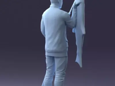 000290 Fisherman Holding Fish and Rod 0916 3dp 3D print model