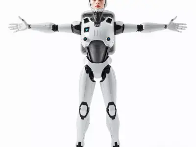 Futuristic White Robot model pack Low-poly 3D model