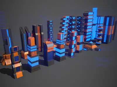 Sci-Fi Buildings Collection Low-poly 3D model