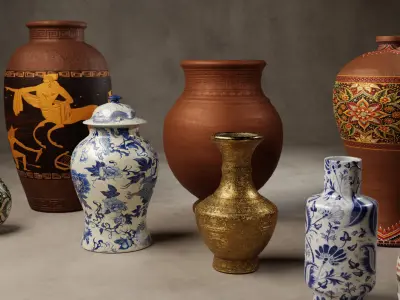Vase Pack - 11 Antique and Decorative Game Ready Assets 4K PBR Low-poly 3D model