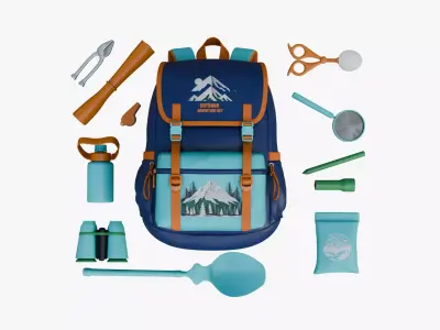 Backpack Adventure set Low-poly 3D model